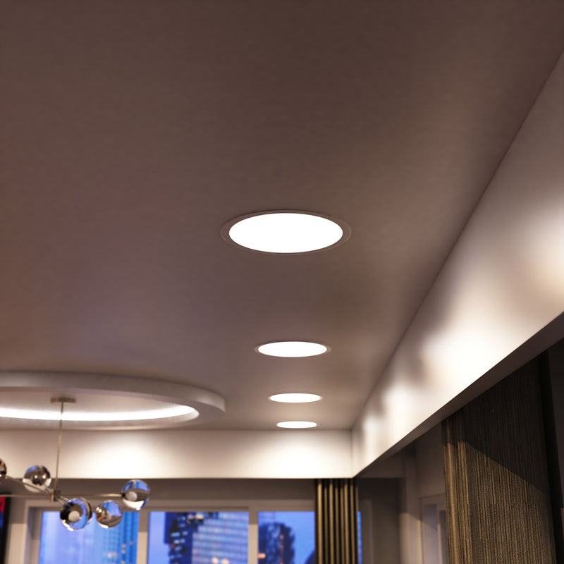 mid shot of a bedroom ceiling with natural white LED panel lights