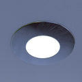 close up shot of a mounted cool white brushed chrome downlight