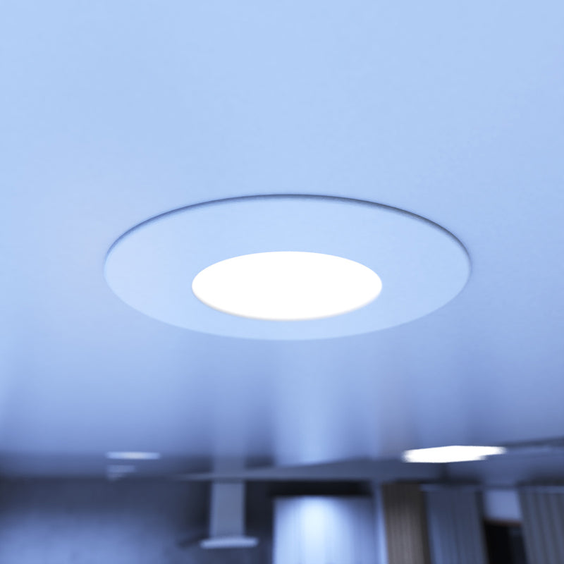 close up shot of a mounted white downlight in cool white light