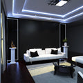 living room with cool white light