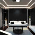 living room with natural white strips