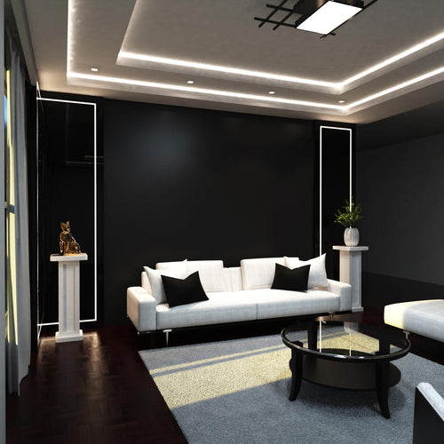 living room with natural white COB strip lights