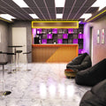 bar with yellow, purple and orange strip lights
