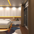 mid shot of a bedroom with amber COB LED strips