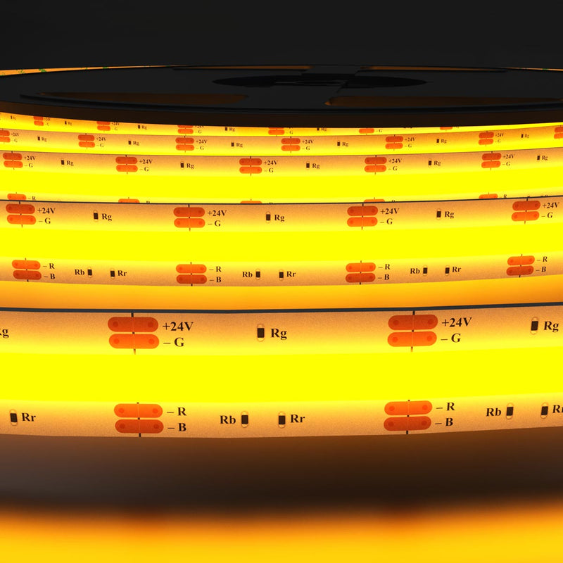 close up of an amber COB LED strip