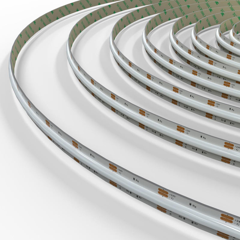 close up of an amber COB LED strip switched off