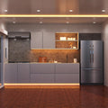 full view of a kitchen with warm white strip lights