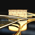 close up of COB IP67 strip with warm white light