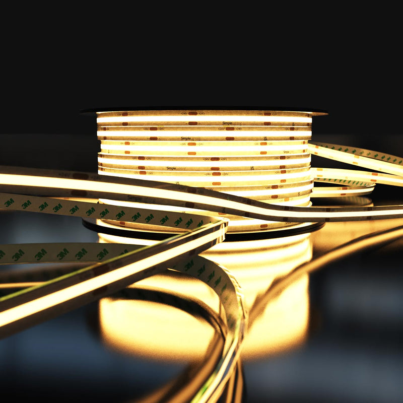 close up of COB IP67 strip with warm white light