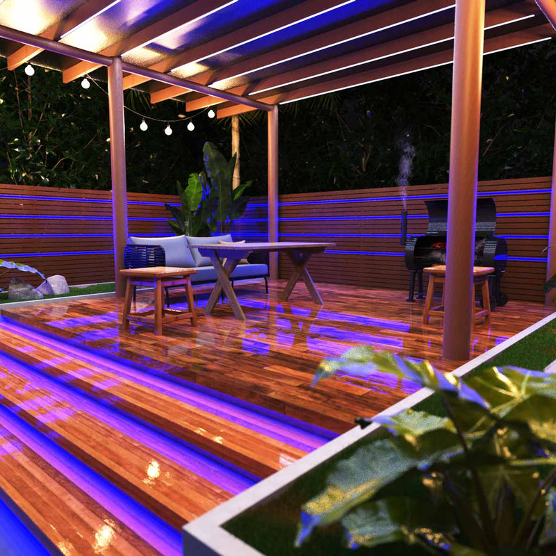 deck with blue COB strips