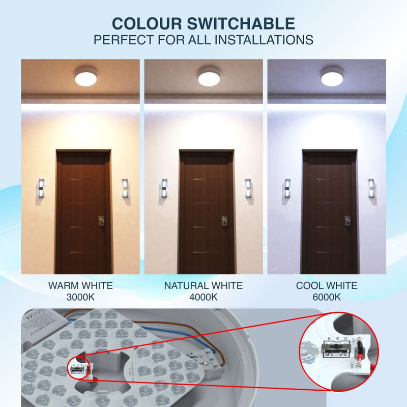 Image of inside a bulkhead and the close up of the cct switch