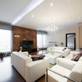 Full shot of a living room with LED tape on the ceiling