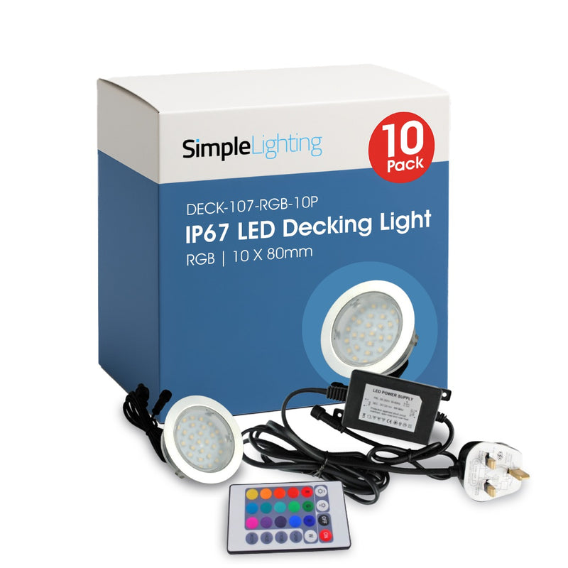 Pack of 10 80mm LED Deck Light, RGB with Eco Controller