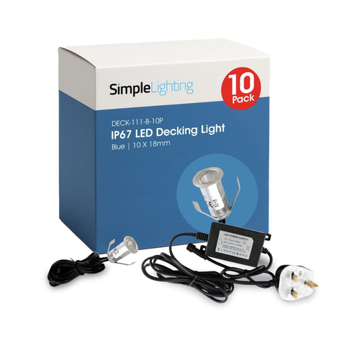 Pack of 10 18mm, Mini IP67 LED Decking Light Blue