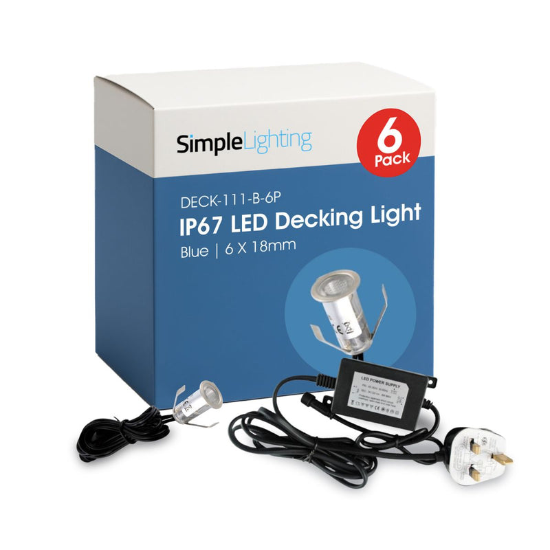 
Pack of 6 18mm, Mini IP67 LED Decking Light Blue
