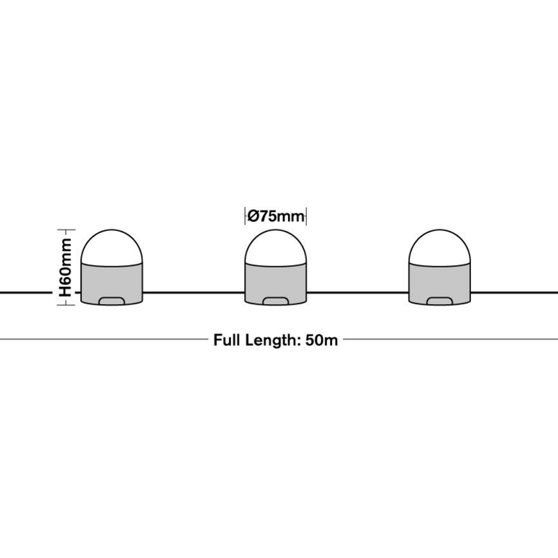 Outline of a Festoon work light with dimensions