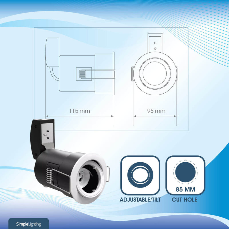 Die-Cast, Tilt, Fire Rated, LED, Dimmable Downlight. GU10, Twist and Lock - White, Brushed Chrome or Chrome