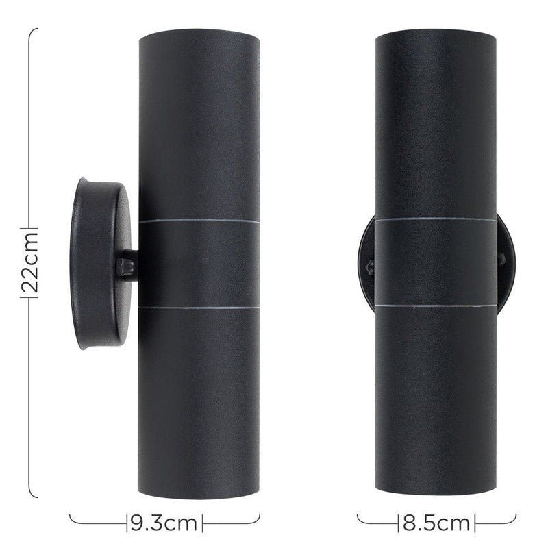 Black Outdoor Up/Down Wall Light with dimensions