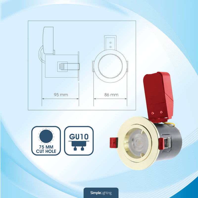 dimensions of Brass tilt fire rated downlights