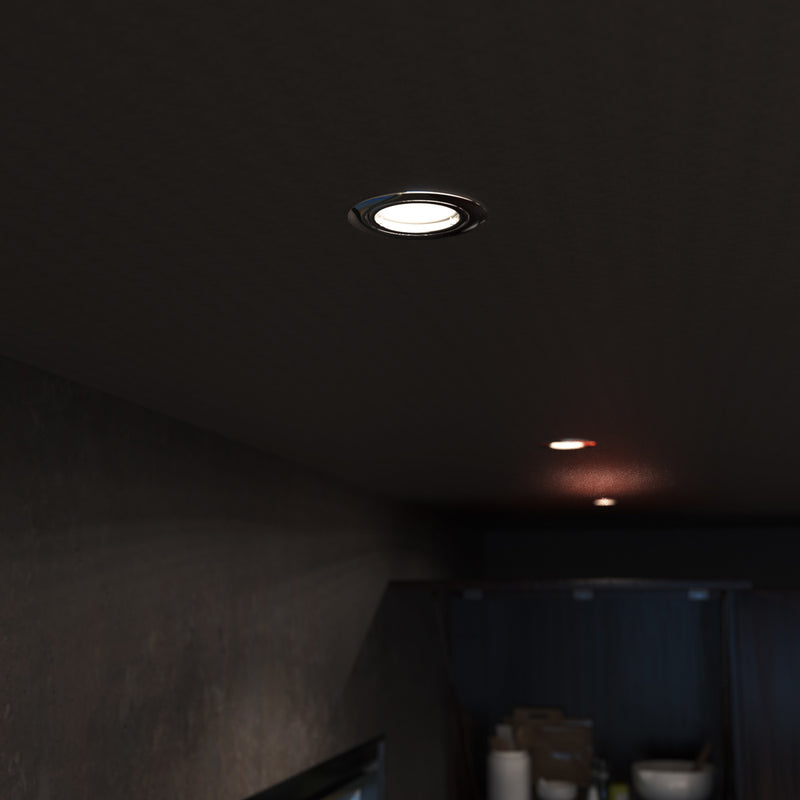 Chrome downlight zoomed in a row of 3