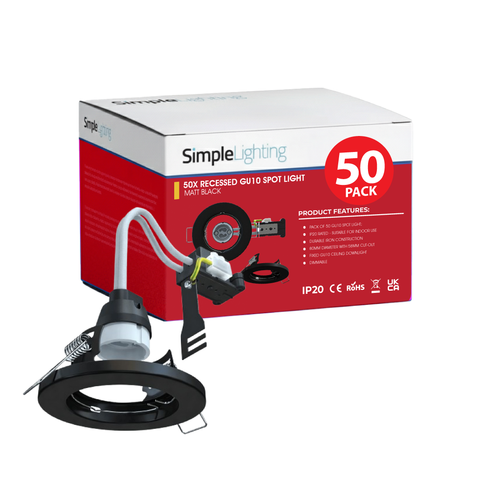 50 X Fixed IP20 GU10 Downlight in Matt Black - 80mm