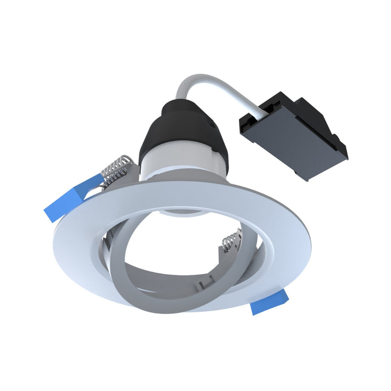 Full product image of the white adjustable downlight on a clear white background.