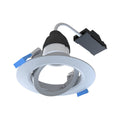 An bottom shot of the downlight at an angle showing all its parts.