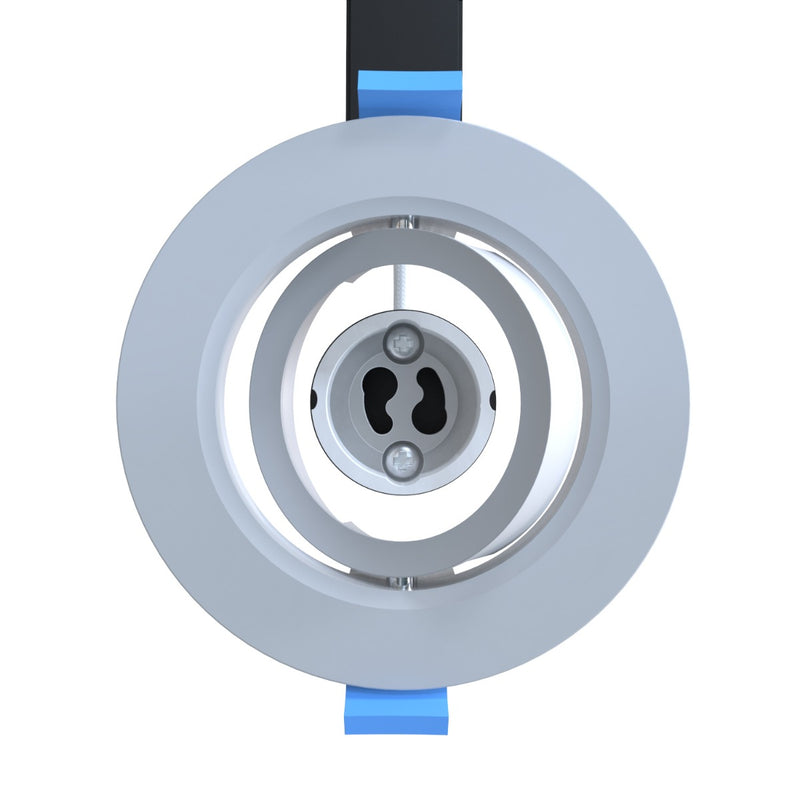 A bottom shot of the downlight showing its GU10 lamp holder.