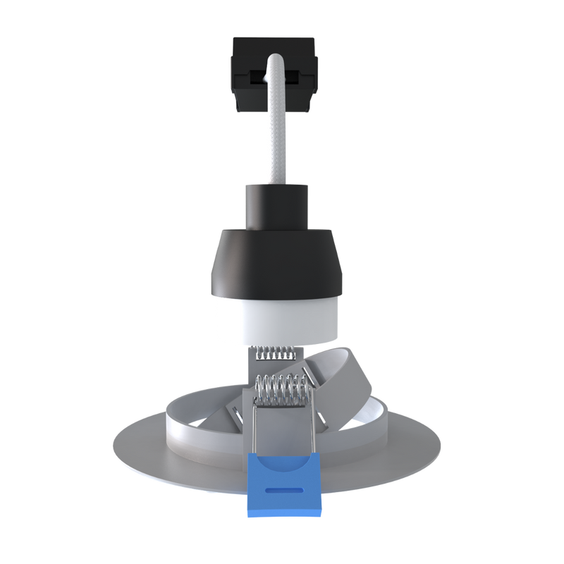 Side view of the downlight on the blue clip side.