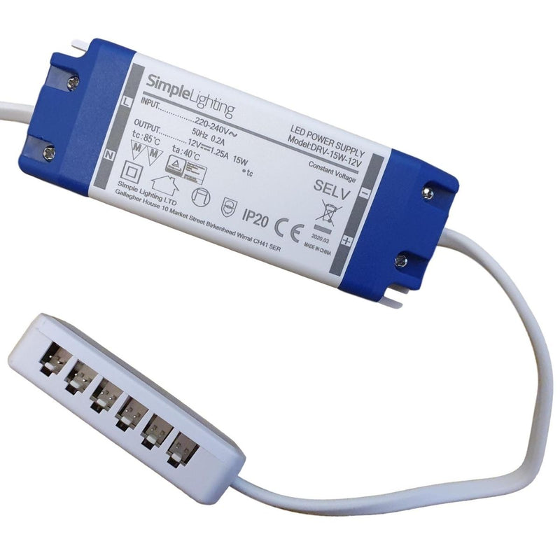 15w 12Vdc LED Power Converter With 6 Way Distributor