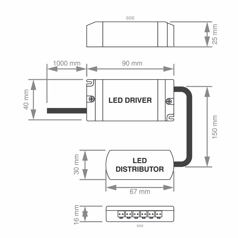 Outline of the dimensions of an 8W LED driver