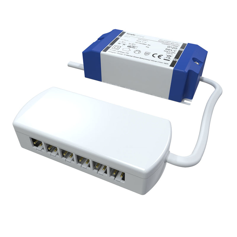 Sideview of an 8W LED driver and 6 ports distributor