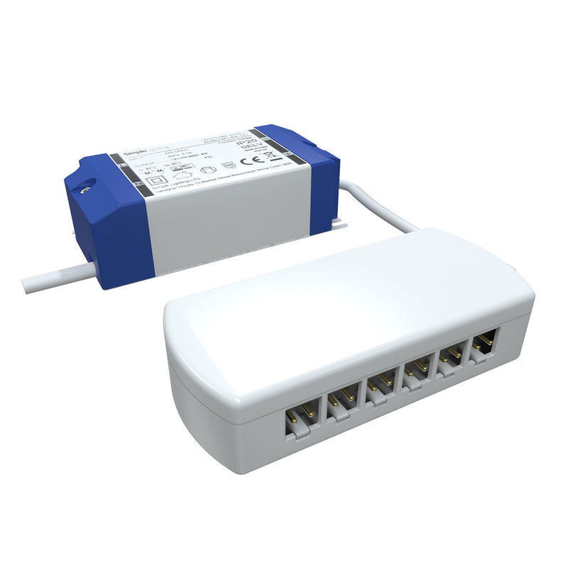 Sideview of an 8W LED driver and 6 ports destributor