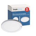 Discus PIR LED Downlights fixture in front of the 5-pack box on a white background.
