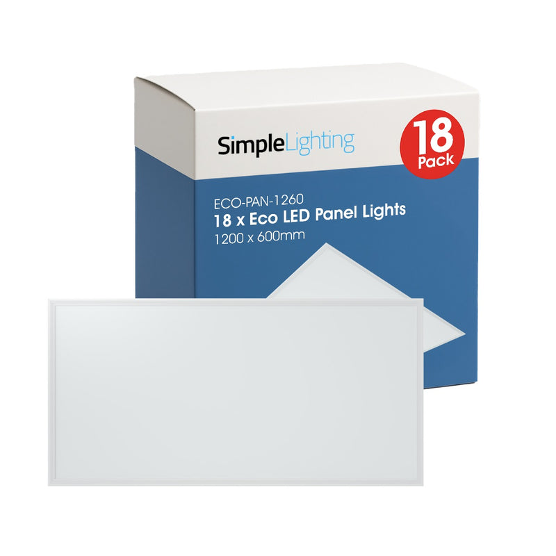 Pack of 18 LED Panel Light, 600 x 1200  – Natural or Cool White
