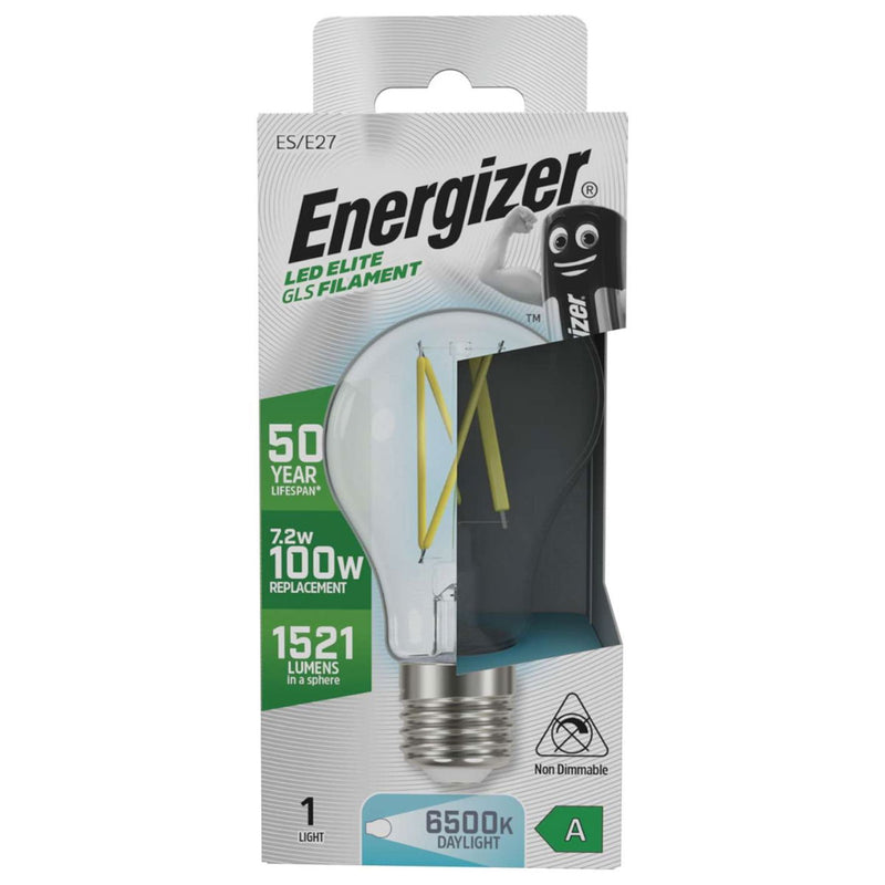 Energizer 7.2w LED Bulb - A Rated, GLS Filament E27 Screw - 6500K Cool White