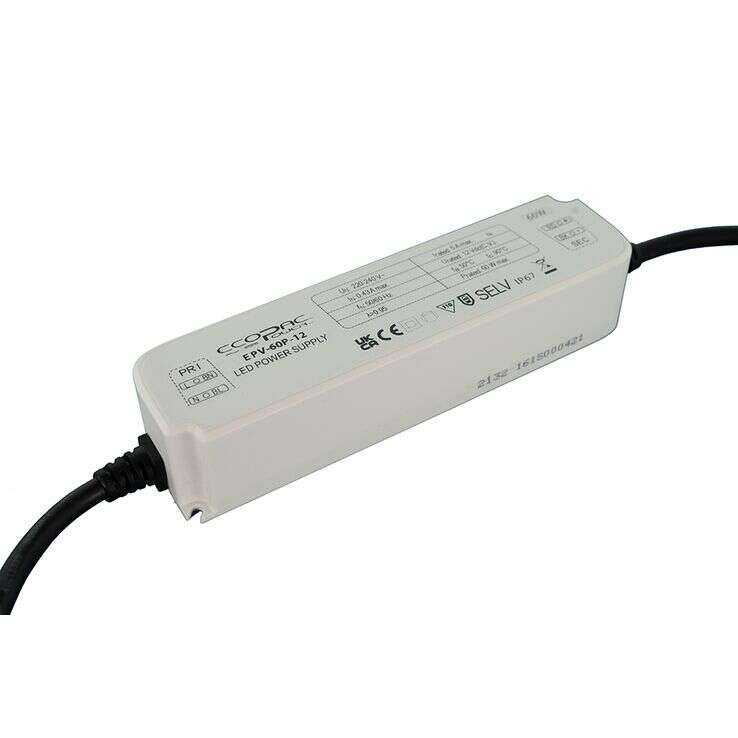 60W LED Driver – IP67 Waterproof 12V/24V DC Power Supply for LED Lighting