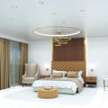 full shot of a bedroom that has mounted brass LED downlights with cool white light