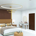 full shot of a bedroom that has mounted brass LED downlights with cool white light