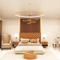 full shot of a bedroom that has brass LED downlights with natural white light