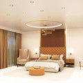 full shot of a bedroom that has mounted brass LED downlights with natural white light