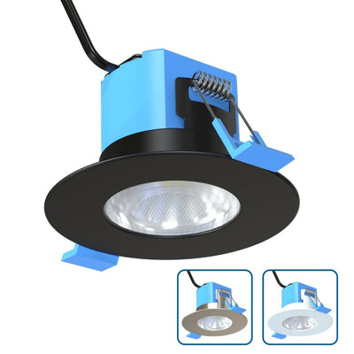 6w IP65, Short Can Dimmable, Fire Rated Downlight - White, Black or Brushed Chrome Bezel