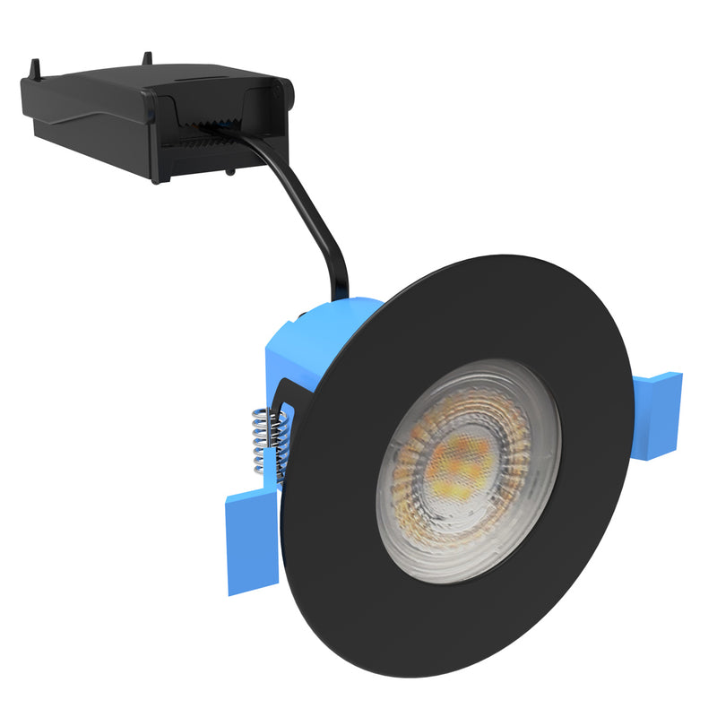 full shot of a matt black CCT fire-rated downlight