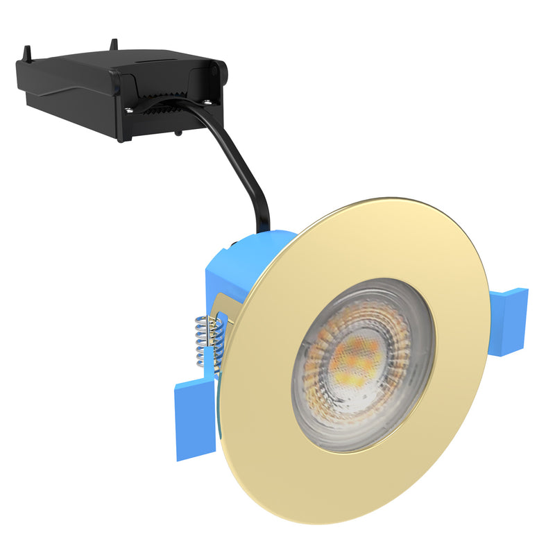 full shot of a brass LED downlight