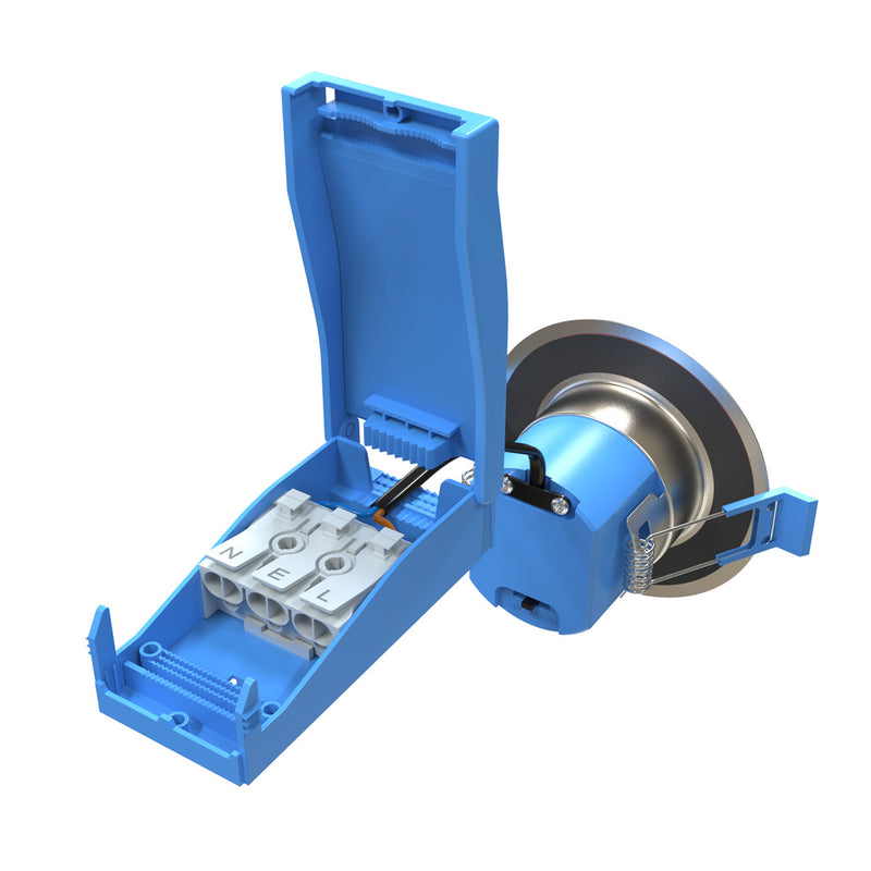brushed chrome colour adjustable downlight with terminal block
