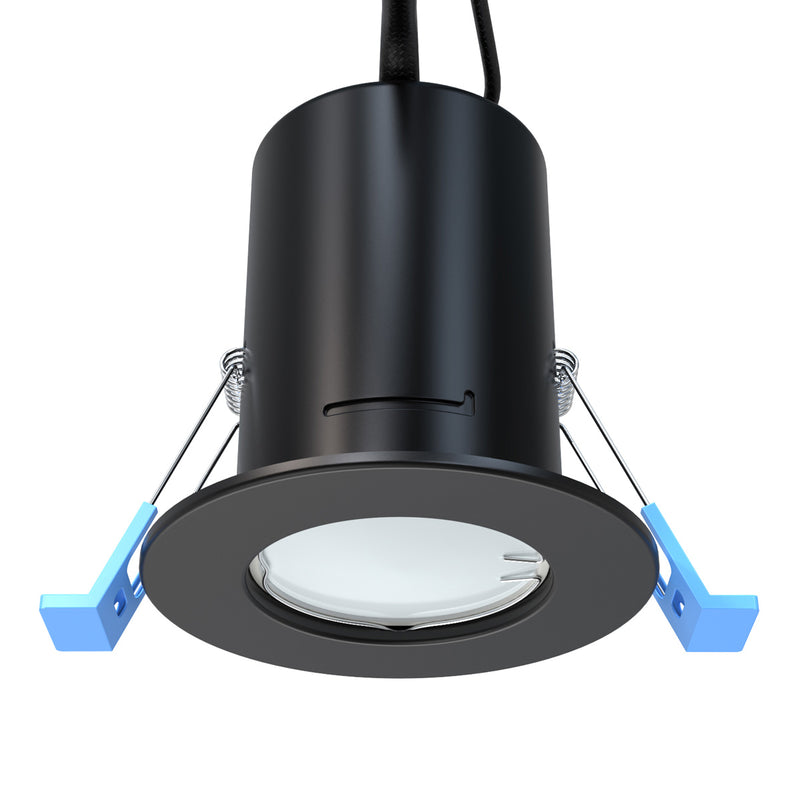 side of a fire-rated LED downlight with a black finish