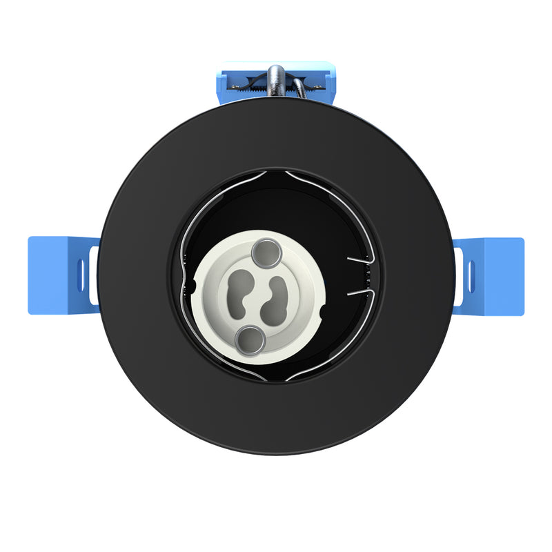black fire-rated LED downlight without a cover