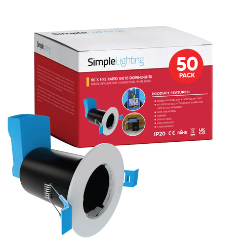 Multi Pack Of 50 Fire Rated Downlights - White Finish, Includes Quick Connectors