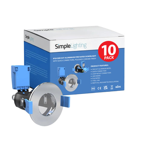 pack of 10 chrome fire-rated LED downlights