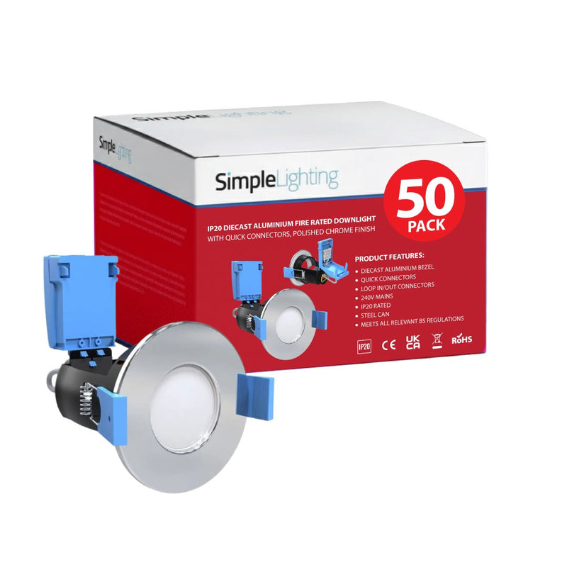 pack of 50 chrome fire-rated LED downlights
